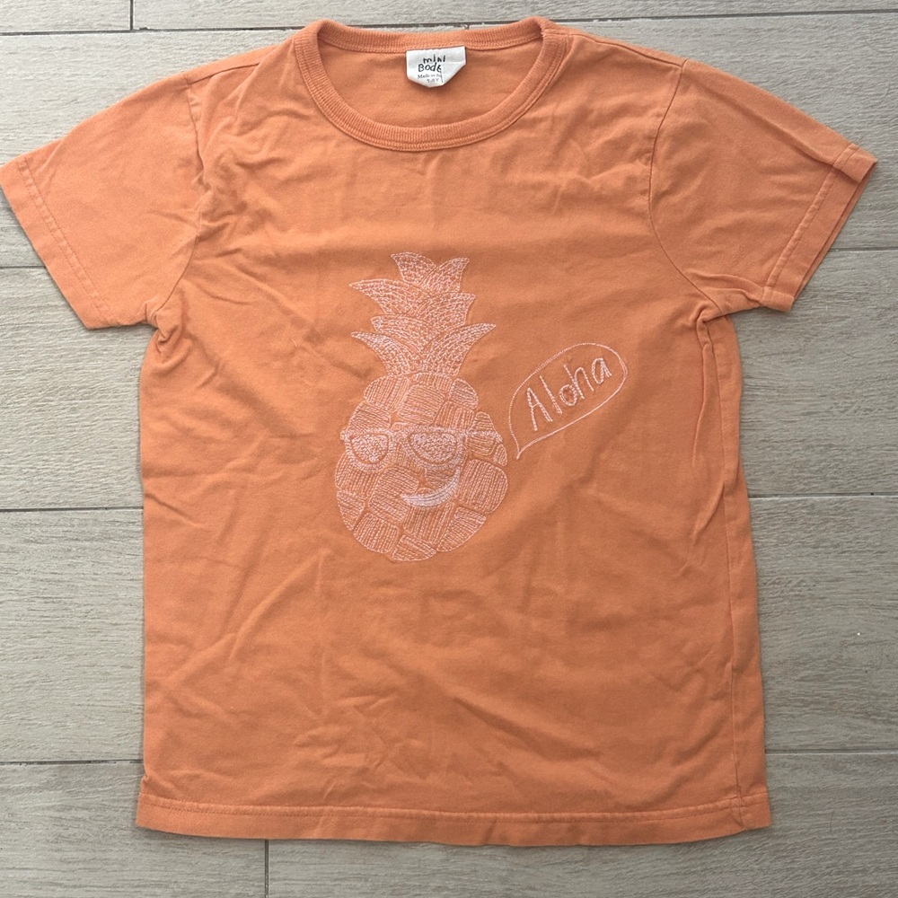 Mini Boden Orange Aloha Pineapple Short Sleeve Tee Relaxed Fit Size Youth 7-8